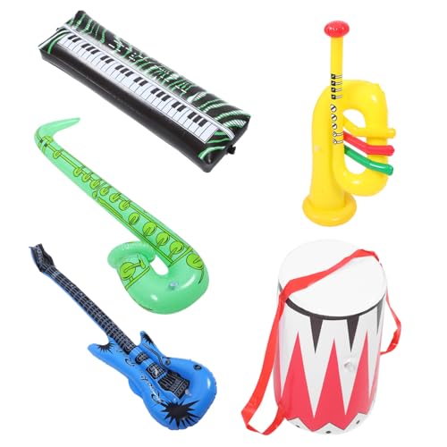 Mikinona Teiliges Aufblasbares Musikinstrumenten PVC Leichtes Party Deko mit Gitarre Saxophon Trompete Keyboard Schlagzeug Farbige Bühnenrequisiten für Jungen und Mädchen von Mikinona