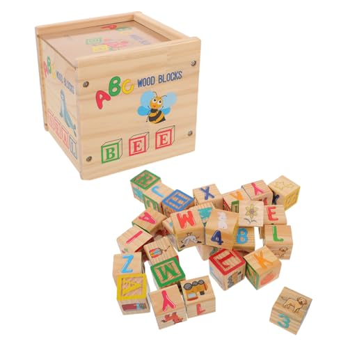 Mikinona Teiliges Holzbauklötze ABC-Buchstaben und Zahlen Stapelbare Lernblöcke aus Natürlichem Holz Montessori Vorschulspielzeug für Kleinkinder Buchstaben Zahlenverständnis von Mikinona