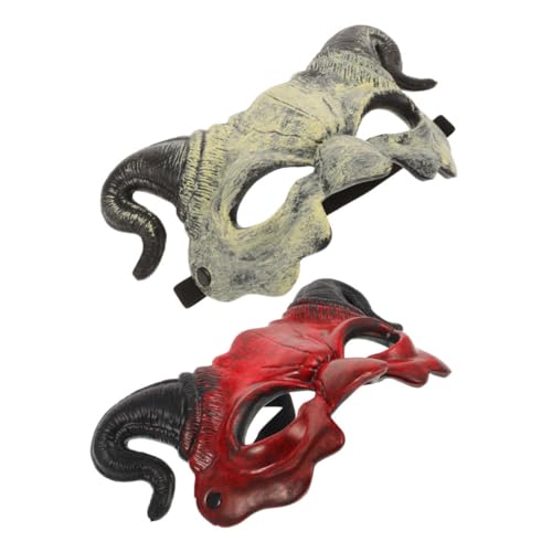 Mikinona Teufel Halbgesichtsmaske mit Hörnern Gruselige Halloween Maske für Erwachsene Komfortabel und Vielseitig für Kostümpartys Cosplay und Maskenbälle Rotes und Weißes von Mikinona