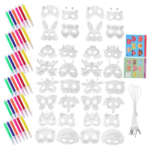 Mikinona Tiermasken zum Bemalen Bastelset mit Stiften Blanke Faschingsmasken zum Ausmalen für Jungen und Mädchen DIY Kostüm für Geburtstag Halloween Karneval Kreatives Malen und Basteln von Mikinona