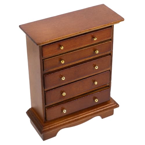 Mikinona Vintage Nachttisch aus Holz Griffen Stabiles Buffet Schrank Modell in Walnussfarbe für Puppenhaus Schlafzimmer Dekoration von Mikinona