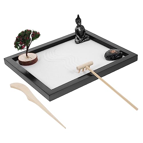 Mikinona Zen Garten mit Buddha Statue Meditations Sandkasten Dekoration Handgefertigte Miniatur Accessoires Stressabbauend Platzsparend für Schreibtisch und von Mikinona