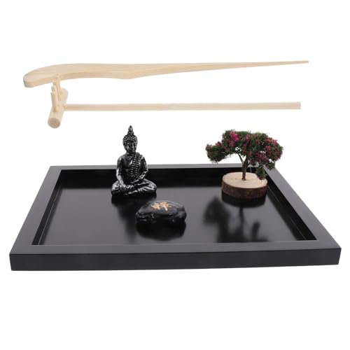 Mikinona Zen Garten mit Buddha Statue Sandkasten Dekoration für Schreibtisch Beruhigende Feng Shui Accessoires Spirituelle Home Office Deko Geschenkidee für Yoga und Entspannung von Mikinona