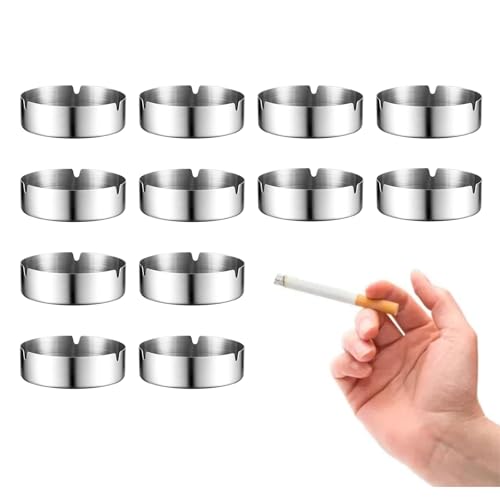 Edelstahl Aschenbecher, Aschenbecher für Draußen, Runden Edelstahl Aschenbechern, Autoaschenbecher, Moderne Tragbare Tischplatte Aschenbecher, für Innenraum und Draußen, Haushalt, Silber, 12 Stück Edelstahl Aschenbecher, Aschenbecher für Draußen, Runden Edelstahl Aschenbechern, Autoaschenbecher, Moderne Tragbare Tischplatte Aschenbecher, für Innenraum und Draußen, Haushalt, Silber, 12 Stück von Mikiuly