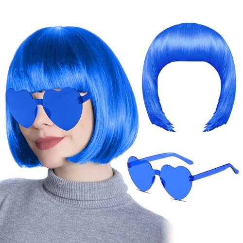 Mikiuly Bob Perücke, Kurze Bob Wig Damen, Perücke Damen, Blau Haar Perücken Gerade mit Flach Pony 80er 70er Jahre Perücke Brille Karneval Fasching Cosplay Perücke, Blau Mikiuly Bob Perücke, Kurze Bob Wig Damen, Perücke Damen, Blau Haar Perücken Gerade mit Flach Pony 80er 70er Jahre Perücke Brille Karneval Fasching Cosplay Perücke, Blau von Mikiuly