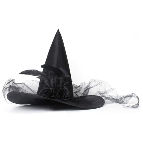 Mikiuly Halloween Hexenhut, Hexenhut für Halloween Frauen, Schwarz Kostüm Zubehör, Zauberer Hut deko Kostüm Cosplay für Party, Cosplay und Maskerade von Mikiuly