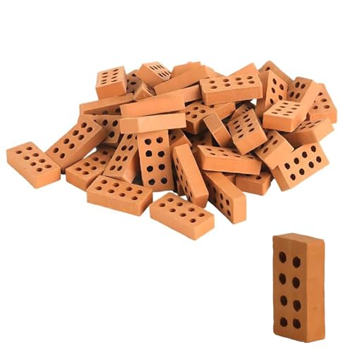 Mini Simulation Ziegel, Mini Rote Scale Ziegel Bauset, 8 Loche Ziegelrot, Miniatur Ziegelsteine, Winzige Ziegelsteine Modell Ziegelbau, für DIY Bauen Puppenhaus Fairy Garten Dekoration, 50 Stück von Mikiuly