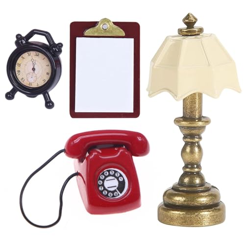 Miniatur Wichtel Zubehör, 4 Stück Puppenhaus Zubehör, Miniatur Telefon Miniatur Zwischenablage Miniatur Wecker Miniatur Tischlampe Puppenhaus Zubehör Puppenhaus Möbel für DIY Puppenhaus Dekor Miniatur Wichtel Zubehör, 4 Stück Puppenhaus Zubehör, Miniatur Telefon Miniatur Zwischenablage Miniatur Wecker Miniatur Tischlampe Puppenhaus Zubehör Puppenhaus Möbel für DIY Puppenhaus Dekor von Mikiuly