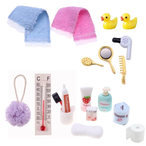 Wichtel Zubehör, Miniatur Wichtelzubehör Bade-Set für Wichteltür Weihnachten Deko und Puppenhaus, Wichtel Wasch Set Badeutensilien mit Mini Zahnpasta Zahnbürste Badeschwamm Ente Klopapier Rollen Wichtel Zubehör, Miniatur Wichtelzubehör Bade-Set für Wichteltür Weihnachten Deko und Puppenhaus, Wichtel Wasch Set Badeutensilien mit Mini Zahnpasta Zahnbürste Badeschwamm Ente Klopapier Rollen von Mikiuly