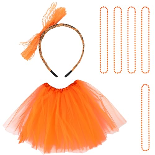 80er Jahre Tutu Kostüm Zubehör Set für Frauen, Orange Tutu Rock mit Stirnband & Halsketten für Erwachsene Ballett Halloween Abschlussball 80er Jahre Tutu Kostüm Zubehör Set für Frauen, Orange Tutu Rock mit Stirnband & Halsketten für Erwachsene Ballett Halloween Abschlussball von Mikovivi