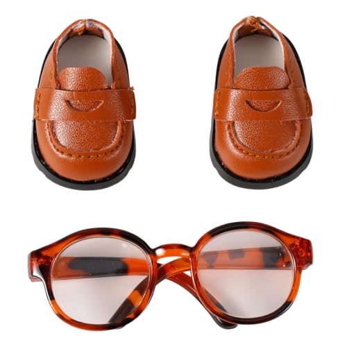 Mikovivi 17cm Puppenschuhe und Brille Set, Puppenzubehör Set mit Mini Schuhen und Brillen Modisches Spielzeugfigur Outfit Zubehör (Braun, Stil 2) von Mikovivi