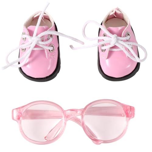 Mikovivi 17cm Puppenschuhe und Brille Set, Puppenzubehör Set mit Mini Schuhen und Brillen Modisches Spielzeugfigur Outfit Zubehör (Rosa, Stil 3) von Mikovivi