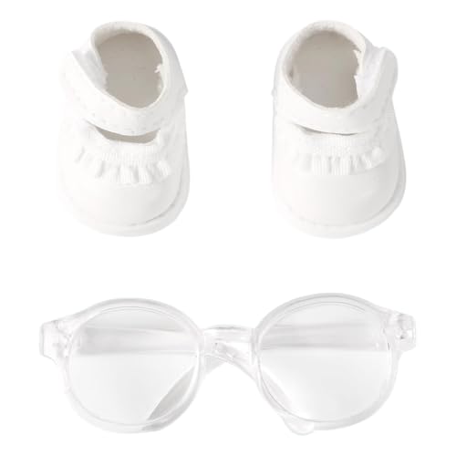 Mikovivi 17cm Puppenschuhe und Brille Set, Puppenzubehör Set mit Mini Schuhen und Brillen Modisches Spielzeugfigur Outfit Zubehör (Weiß, Stil 1) von Mikovivi