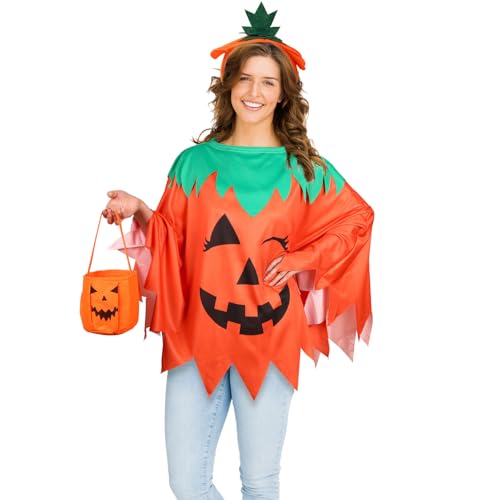 Mikovivi 3stk Halloween Kostüm Damen Kürbis, Kürbis Poncho Kostüm für Mädchen und Erwachsene mit Stirnband und Tasche für Unisex Kürbisthema Cosplay Partykleidung Mikovivi 3stk Halloween Kostüm Damen Kürbis, Kürbis Poncho Kostüm für Mädchen und Erwachsene mit Stirnband und Tasche für Unisex Kürbisthema Cosplay Partykleidung von Mikovivi