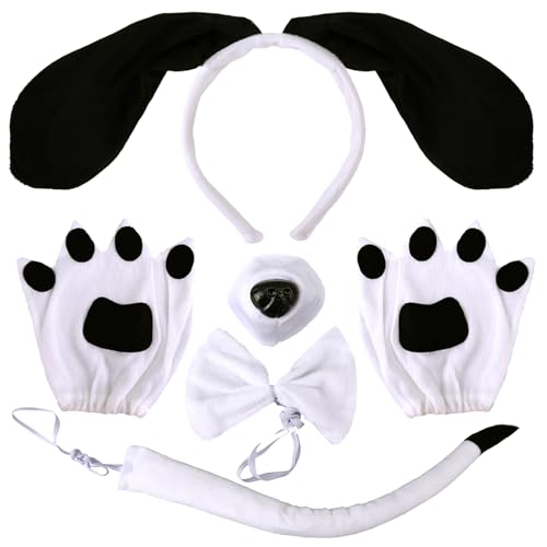 Mikovivi 5St Hundeohren-Kostümset, Welpen-Stirnband Schwanz Nase Fliege und Handschuhe Halloween Tier-Cosplay Snoopy-Kostüm Accessoires für Kinder und Erwachsene Jungen Mädchen Mikovivi 5St Hundeohren-Kostümset, Welpen-Stirnband Schwanz Nase Fliege und Handschuhe Halloween Tier-Cosplay Snoopy-Kostüm Accessoires für Kinder und Erwachsene Jungen Mädchen von Mikovivi