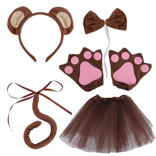 Mikovivi 6 Teiliges Affenkostüm Set für Kinder, Lustiges Tier Cosplay Kostüm für Dschungel Mottoparty Halloween Party Cosplay Zubehör (Braun) von Mikovivi