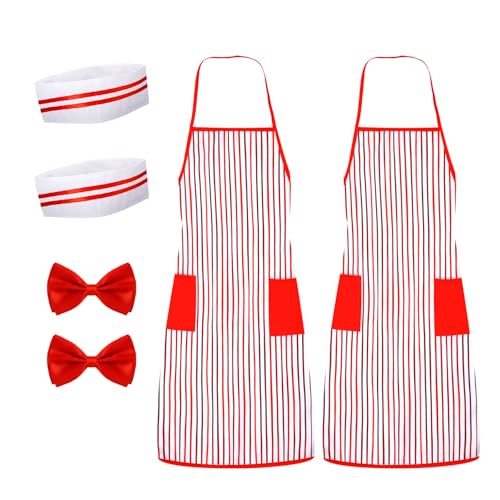 Mikovivi 6 Teiliges Kellnerkostüm-Set im 50er-Jahre-Stil, Rot-Weiß Gestreifte Schürze Kochmütze Rote Fliege Karnevalskostüm für Erwachsene Halloween Weihnachten Cosplay Party Mikovivi 6 Teiliges Kellnerkostüm-Set im 50er-Jahre-Stil, Rot-Weiß Gestreifte Schürze Kochmütze Rote Fliege Karnevalskostüm für Erwachsene Halloween Weihnachten Cosplay Party von Mikovivi