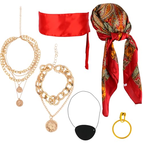 Mikovivi 6stk Piratenkostüm Zubehör für Damen, Halloween Cosplay Set mit Piraten Kopfschmuck Gürtel Halskette Ohrringen und Augenmaske Mikovivi 6stk Piratenkostüm Zubehör für Damen, Halloween Cosplay Set mit Piraten Kopfschmuck Gürtel Halskette Ohrringen und Augenmaske von Mikovivi