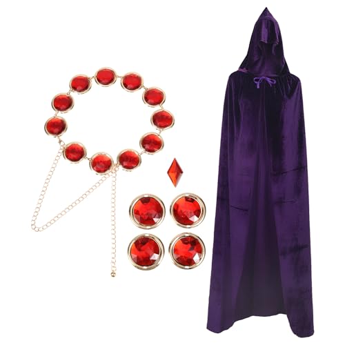Mikovivi Halloween Cosplay Kostüm für Damen, Kapuzen-Lila-Umhang mit Taillengürtel Anime Cosplay Zubehör Set Kostüm Zubehör (M) von Mikovivi