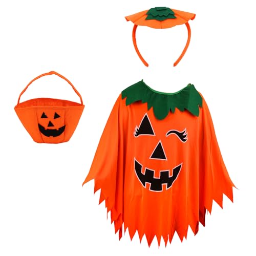 Mikovivi Halloween-Kürbis-Kostüm für Damen, Kürbis-Poncho-Kostüm, leuchtet im Dunkeln, Umhang mit Stirnband und Handtasche für Erwachsene und Kinder von Mikovivi