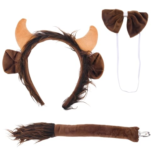 Mikovivi Horn-Stirnband mit Schwanzschleife, Lustiges Halloween-Zubehör Halloween-Party-Rollenspiel-Requisiten für Kinder und Erwachsene (Braun) von Mikovivi