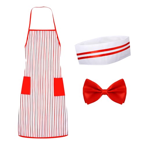 Mikovivi Kellner Kostüm im 50er Jahre Stil, Popcorn Kostüm Inkl Rot Weiß Gestreifte Schürze Kochmütze Fliege Karnevalskostüm für Filmabende für Erwachsene Cosplay Party Mikovivi Kellner Kostüm im 50er Jahre Stil, Popcorn Kostüm Inkl Rot Weiß Gestreifte Schürze Kochmütze Fliege Karnevalskostüm für Filmabende für Erwachsene Cosplay Party von Mikovivi