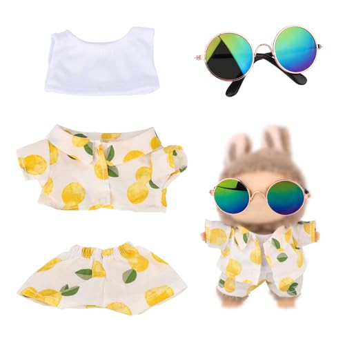 Puppenkleidung, Süße Strandatmosphäre Puppenoutfits für 17cm Spielzeuge Brille Hose Weste Oberteil Spielzeugzubehör zum Ausstellen Dekorieren (Fruchtstil) von Mikovivi
