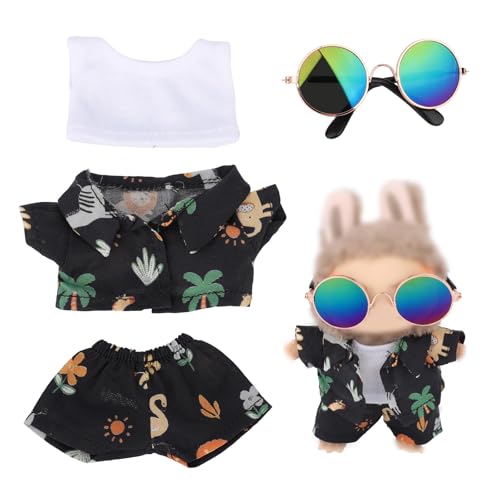 Puppenkleidung, Süße Strandatmosphäre Puppenoutfits für 17cm Spielzeuge Brille Hose Weste Oberteil Spielzeugzubehör zum Ausstellen Dekorieren (Schwarzes Tiermuster) von Mikovivi