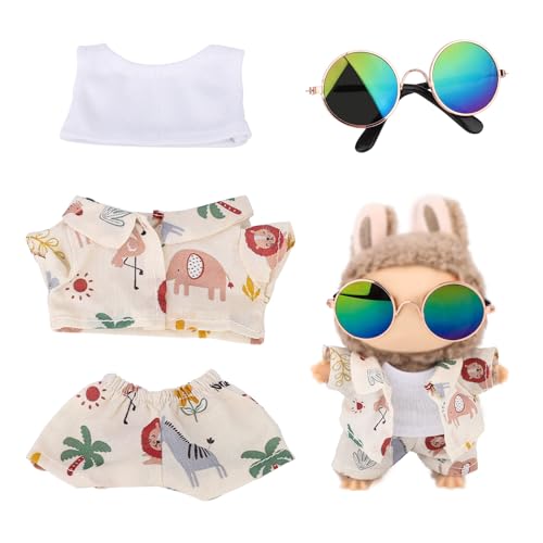 Puppenkleidung, Süße Strandatmosphäre Puppenoutfits für 17cm Spielzeuge Brille Hose Weste Oberteil Spielzeugzubehör zum Ausstellen Dekorieren (Weißes Tiermuster) von Mikovivi