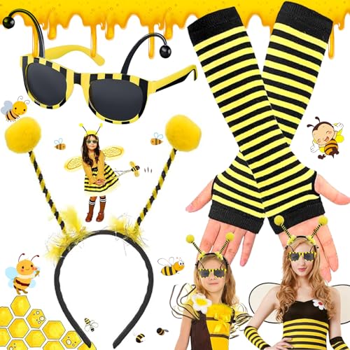 Mikqky 3 Stück Erwachsen Karneval Cosplay Bienen Kostüm, Bienenkostüm Kinder Erwachsene, Biene Brille, Bienen-Antennen-Stirnband, Biene Kostüm Accessoire Set, Biene mit Fühlern für Party, Biene Kostüm Mikqky 3 Stück Erwachsen Karneval Cosplay Bienen Kostüm, Bienenkostüm Kinder Erwachsene, Biene Brille, Bienen-Antennen-Stirnband, Biene Kostüm Accessoire Set, Biene mit Fühlern für Party, Biene Kostüm von Mikqky