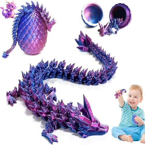 Mikqky 3D Gedruckte Dracheneier mit Drache, Bewegliche Gelenke Drachenspielzeuge, Gedrucktes Drachenei Geheimnisvolle Drachenei, Gedrucktes Drachenei für Kinder Erwachsene(Laserpurpur) von Mikqky