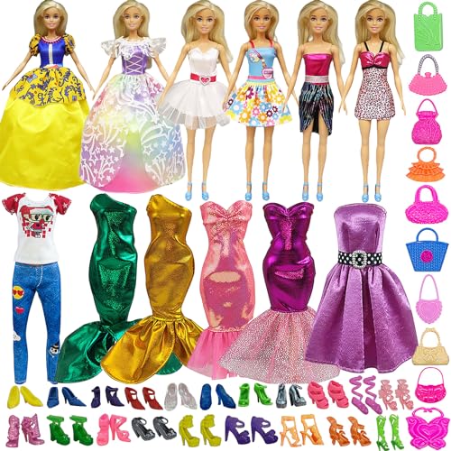 Mikqky 43 Stück Puppen Fashion Kleider Set, 2 Puppen Partykleider, 5 Mädchen Puppen Mini Kleider, 4 Meerjungfrauenkleid, 1 T-Shirt, 1 Hose, 20 Paare Schuhe für 11,5 Zoll Puppen, 10 Puppen Handtaschen Mikqky 43 Stück Puppen Fashion Kleider Set, 2 Puppen Partykleider, 5 Mädchen Puppen Mini Kleider, 4 Meerjungfrauenkleid, 1 T-Shirt, 1 Hose, 20 Paare Schuhe für 11,5 Zoll Puppen, 10 Puppen Handtaschen von Mikqky
