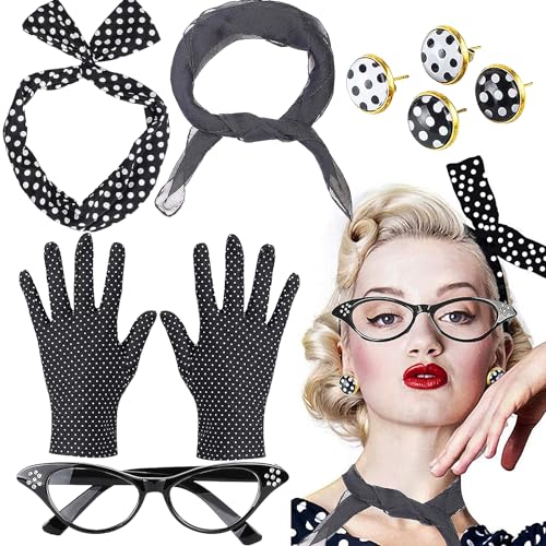 Mikqky 9 Stück Rockabilly Accessoires 50er Jahre, Kostüm Zubehör Set Damen 1950s, Für Partys Versammlungen (Schwarz) Mikqky 9 Stück Rockabilly Accessoires 50er Jahre, Kostüm Zubehör Set Damen 1950s, Für Partys Versammlungen (Schwarz) von Mikqky