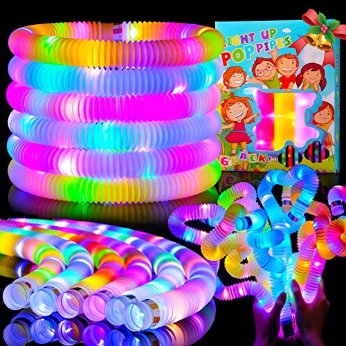 Mikulala 12 Pack Leuchtendes Pop Röhren Sensorisches Spielzeug für Kinder Graduierung Geschenke Feinmotorik Kleinkindspielzeug Mini LED Stretchrohr Röhrchen Strumpffüller für Kinder Geschenk von Mikulala