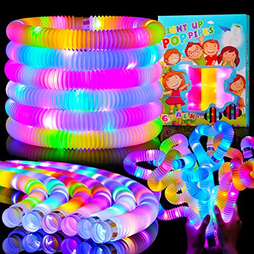 Mikulala 24 Pack Leuchtendes Pop Röhren Sensorisches Spielzeug für Kinder Graduierung Geschenke Feinmotorik Kleinkindspielzeug Mini LED Stretchrohr Röhrchen Strumpffüller für Kinder Geschenk von Mikulala