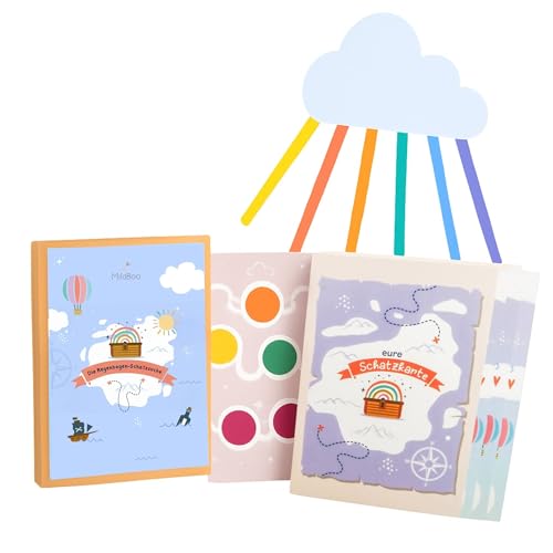MilaBoo® Schatzsuche Regenbogen für Kinder ab 4 Jahren – Komplettset für drinnen & draußen – Schnitzeljagd Kindergeburtstag – Spiel für 4–8 Jahre mit Anleitung (ohne Glücksmünzen) von Milaboo