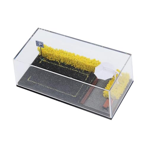 Milageto 1/64 Fahrzeugmodell-Vitrine, staubdichte Abdeckung, Vitrine, realistische Park-Diorama-Basis für Mini-Auto-Fahrzeug-Actionfiguren, Gelber Blütenstrauch von Milageto