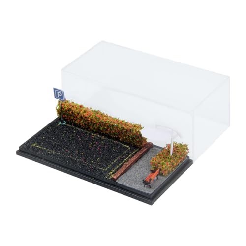 Milageto 1/64 Fahrzeugmodell-Vitrine, staubdichte Abdeckung, Vitrine, realistische Park-Diorama-Basis für Mini-Auto-Fahrzeug-Actionfiguren, Roter Blumenstrauch von Milageto