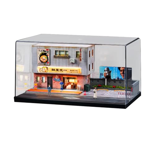 Milageto 1/64 Modellauto-Vitrine, Diaroma, Ramen-Shop-Szene, DIY-Druckguss-Auto-Diorama-Vitrine für Actionfiguren, Fahrzeugmodell von Milageto