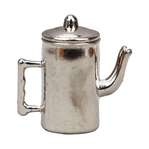 Milageto 1:12 Puppenhaus Mini Kaffeekanne Dioramen Küchengerät Handwerk Simulation Teekanne Miniatur Wasserkrug für Feengarten, Silber von Milageto
