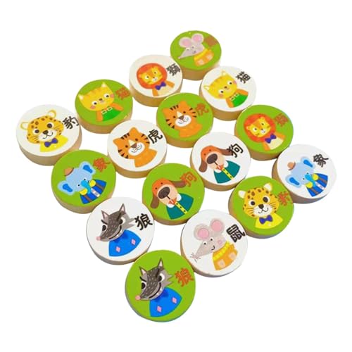 Milageto 16 Stück Tiere Schachfiguren, interaktive Spielfiguren, Spielzubehör, tragbar, Denksportspielzeug aus Holz für Familienspiele von Milageto