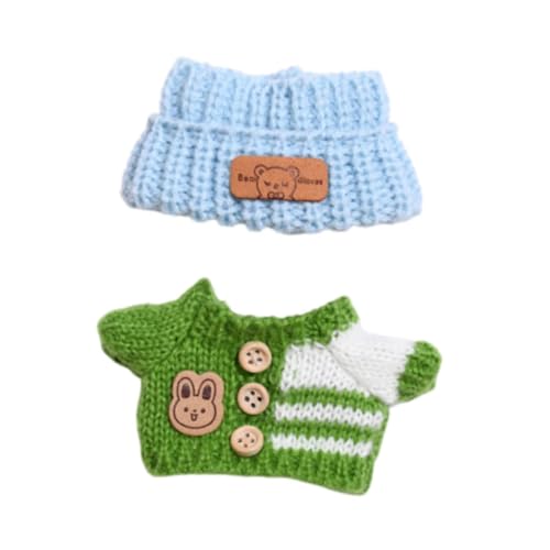 Milageto 2X Modepuppen-Pullover und Hut-Kostümkollektion. Verkleiden Sie Ihre eigene Puppe. Niedliche Outfits. Mini-Puppenkleidung für 15–17 cm große Puppen, Grüner, Blauer Hut von Milageto