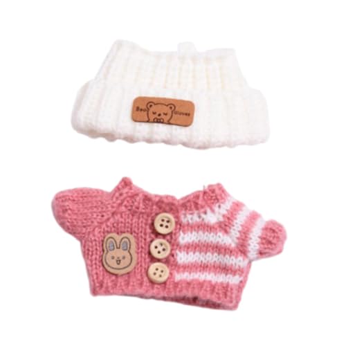 Milageto 2X Modepuppen-Pullover und Hut-Kostümkollektion. Verkleiden Sie Ihre eigene Puppe. Niedliche Outfits. Mini-Puppenkleidung für 15–17 cm große Puppen, Roter, Weißer Hut von Milageto