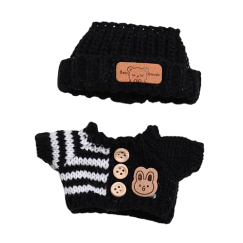 Milageto 2X Modepuppen-Pullover und Hut-Kostümkollektion. Verkleiden Sie Ihre eigene Puppe. Niedliche Outfits. Mini-Puppenkleidung für 15–17 cm große Puppen, Schwarzes Oberteil, Schwarzer Hut von Milageto