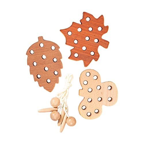 Milageto 3 Stück Holzschnürung Fädelspielzeug Kindergarten Holzspitze Blockpuzzle für Babys, Stil B von Milageto
