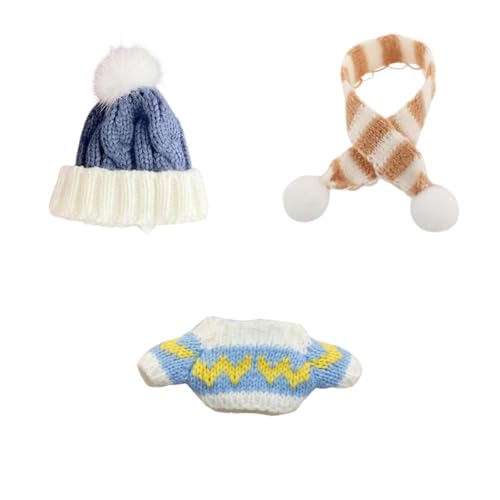 Milageto 3-teiliges Puppenpullover und Mütze, Schal, Kostümzubehör, handgefertigte Miniaturkleidung für 17-cm-Puppen, Kindergeschenke, Blau Milageto 3-teiliges Puppenpullover und Mütze, Schal, Kostümzubehör, handgefertigte Miniaturkleidung für 17-cm-Puppen, Kindergeschenke, Blau von Milageto