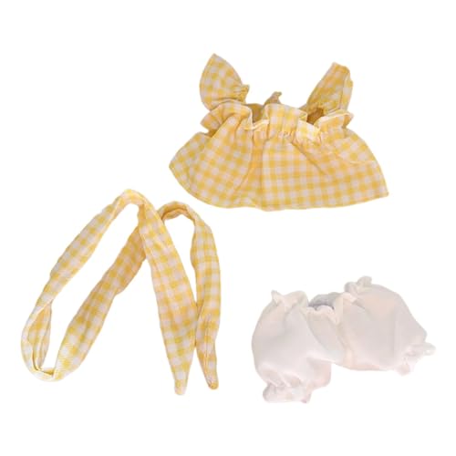 Milageto 3-teiliges Set mit Mini-Puppenkleidung, 15,2 cm, süße Puppenkleidung, Anzug mit Haarband, Kleid, Anzug für Mädchen, Puppenkleidung für Puppen, Kinder, Gelb von Milageto