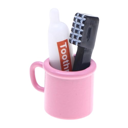 Milageto 3X Puppenhaus Badezimmer Set Zahnbürste Zahnpasta Becher Set 1:12 Geschenk Miniatur Badezimmer Szene Modell für Mikrolandschaft DIY Kit, Rosa von Milageto