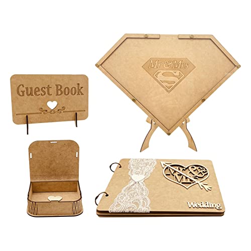 Milageto 4 Stück 3D Hochzeitsempfang Gästebuch Holzrahmen Drop Box Empfang Hochzeitsschilder Hochzeitsgästebuch für Jubiläum Urlaub von Milageto