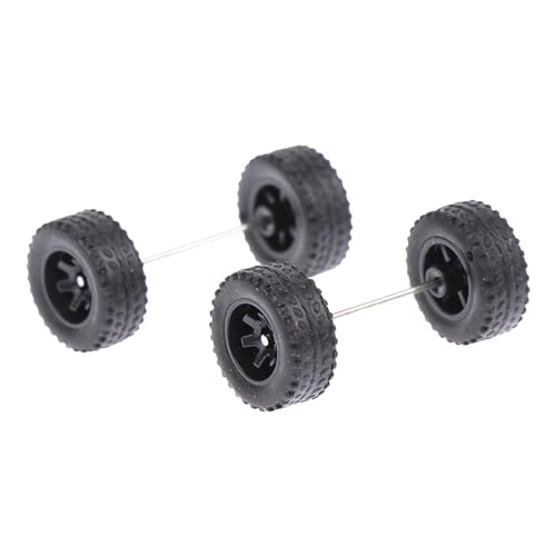 Milageto 4 Stücke 1/64 Skala Räder mit Rad Stange Achsen Ersatzteile für Jungen Diecast Auto Modell Kinder RC LKW Zubehör, Schwarz von Milageto
